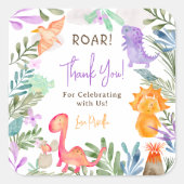 Schattigee dinosaurussen groen baby shower dank u vierkante sticker (Voorkant)