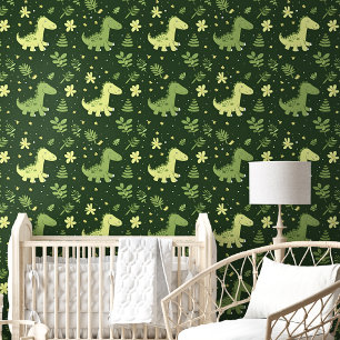 Schattigee Dinosaurussen Groen Behang