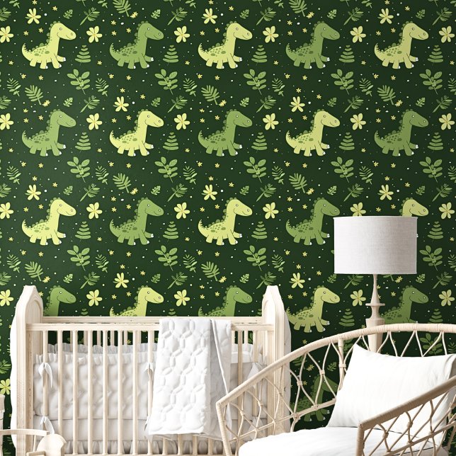 Schattigee Dinosaurussen Groen Behang (Creator heeft geüpload)