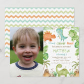 Schattigee dinosaurussen groen jongen verjaardag f kaart (Voorkant / Achterkant)