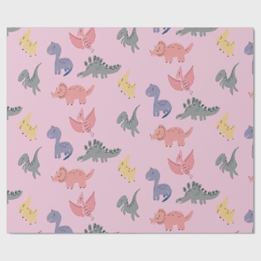 Schattigee Dinosaurussen Hand getrokken verjaardag Cadeaupapier (Vlak)