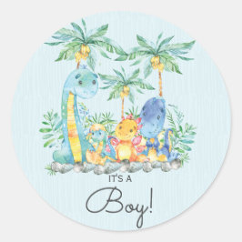 Schattigee dinosaurussen Het is een Boy Favor Stic Ronde Sticker