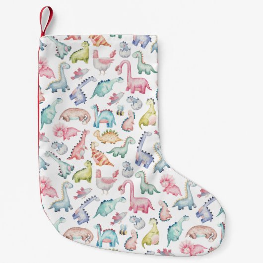 Schattigee dinosaurussen, het waterverf-patroon va kleine kerstsok (Voorkant)