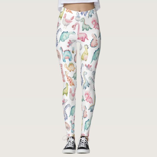 Schattigee dinosaurussen, het waterverf-patroon va leggings (Voorkant)