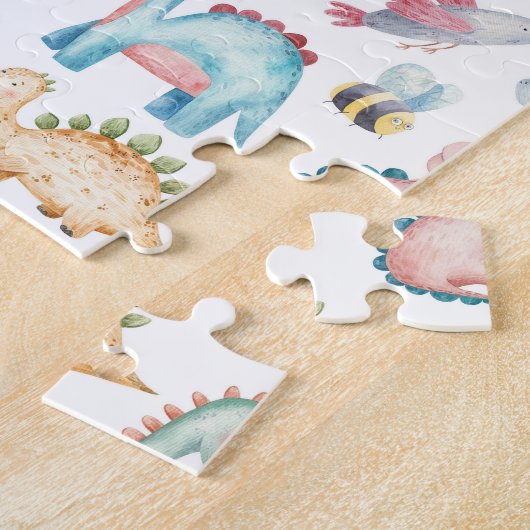 Schattigee dinosaurussen, het waterverf-patroon va legpuzzel (Zijkant)