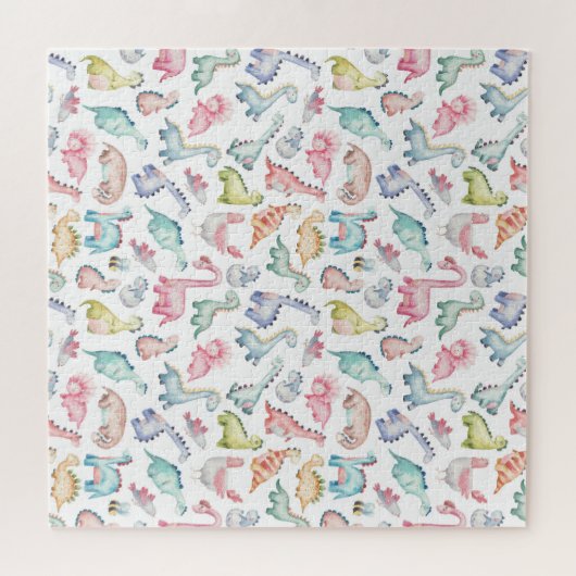 Schattigee dinosaurussen, het waterverf-patroon va legpuzzel (Horizontaal)