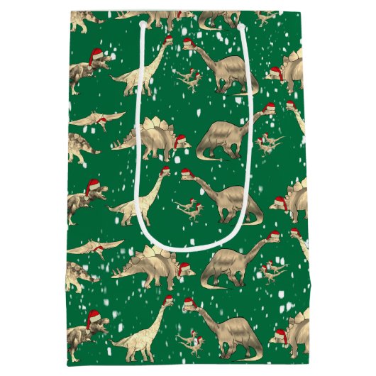 Schattigee Dinosaurussen In De Sneeuwkerst Geperso Medium Cadeauzakje (Achterkant)