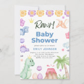 Schattigee Dinosaurussen Jongen Baby shower Uitnod Kaart (Voorkant)