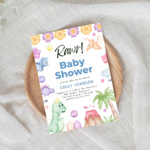 Schattigee Dinosaurussen Jongen Baby shower Uitnod