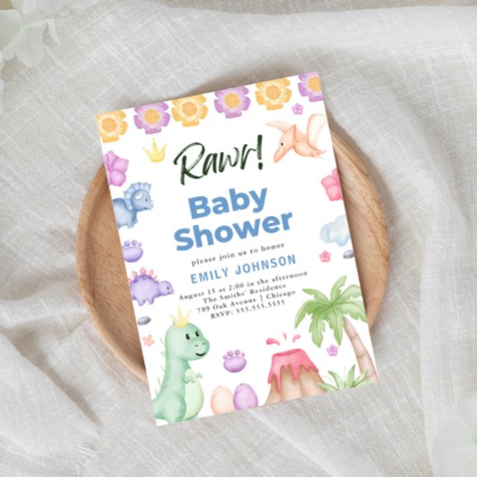 Schattigee Dinosaurussen Jongen Baby shower Uitnod Kaart