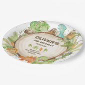 Schattigee Dinosaurussen Jongen Verjaardagsgroen B Papieren Bordje (Gekanteld)