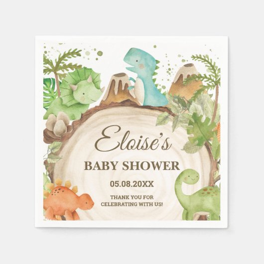 Schattigee Dinosaurussen Jongen Verjaardagsgroen L Servet (Voorkant)