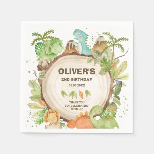 Schattigee Dinosaurussen Jongen Verjaardagsgroen L Servet (Voorkant)