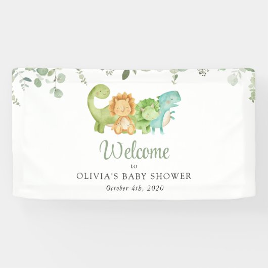 Schattigee dinosaurussen, Jurassic, Baby shower We Spandoek (Horizontaal)
