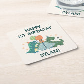 Schattigee Dinosaurussen Kind Gelukkige Verjaardag Kartonnen Onderzetters (Schuin)