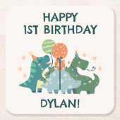 Schattigee Dinosaurussen Kind Gelukkige Verjaardag Kartonnen Onderzetters (Voorkant)