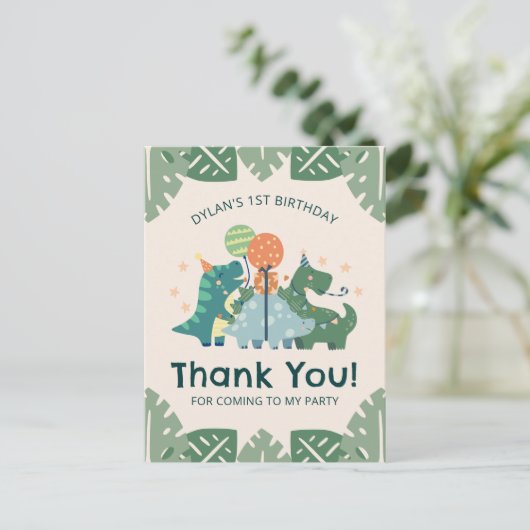 Schattigee Dinosaurussen Kind Verjaardagsfeestje D Briefkaart (Staand voorkant)