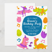 Schattigee Dinosaurussen Kleurrijke Verjaardag Kin Kaart (Voorkant / Achterkant)