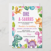 Schattigee Dinosaurussen Meisje 1e Verjaardag Uitn Kaart (Voorkant)