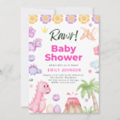 Schattigee Dinosaurussen Meisje Baby shower Invita Kaart (Voorkant)