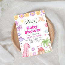 Schattigee Dinosaurussen Meisje Baby shower Invita