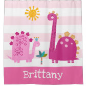 Schattigee Dinosaurussen Meisje Roze Strepen Naam  Douchegordijn (Voorkant)