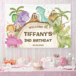 Schattigee Dinosaurussen Meisje Verjaardag Baby sh Spandoek