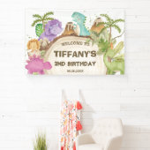 Schattigee Dinosaurussen Meisje Verjaardag Baby sh Spandoek (Insitu)