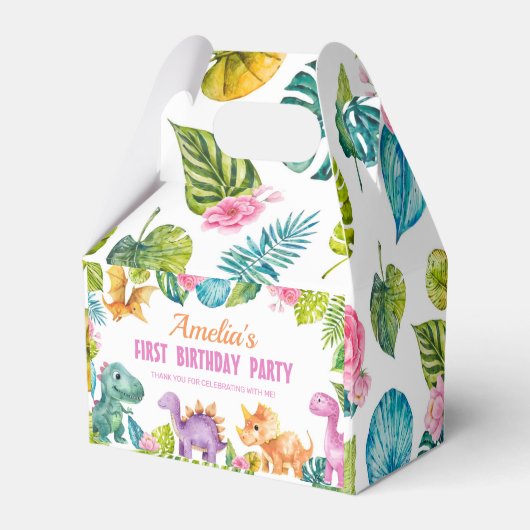 Schattigee Dinosaurussen Meisje Verjaardag Favorie Bedankdoosjes (Achterkant)
