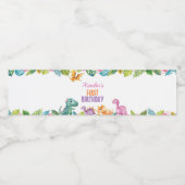 Schattigee Dinosaurussen Meisje Verjaardag Water F Waterfles Etiket (Enkel label)