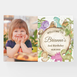 Schattigee Dinosaurussen Meisje Verjaardag Welkom  Spandoek