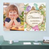 Schattigee Dinosaurussen Meisje Verjaardag Welkom  Spandoek (Beurs)