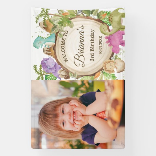 Schattigee Dinosaurussen Meisje Verjaardag Welkom  Spandoek (Verticaal)