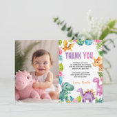 Schattigee Dinosaurussen Meisje Verjaardagsfoto Da Bedankkaart (Staand voorkant)