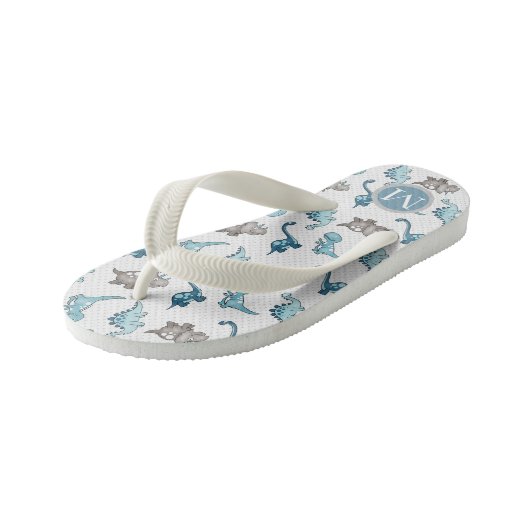 Schattigee dinosaurussen⎢Monogram Kinder Teenslipp Teenslippers (Schuin)