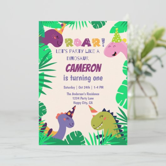 Schattigee Dinosaurussen Roar Lets Have Fun 1st Bi Kaart (Staand voorkant)