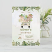 Schattigee Dinosaurussen Safari Auto 1e 2e 3e Verj Kaart (Staand voorkant)