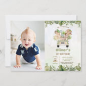 Schattigee Dinosaurussen Safari Auto 1e 2e Verjaar Kaart (Voorkant)