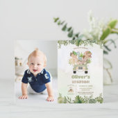 Schattigee Dinosaurussen Safari Auto 1e 2e Verjaar Kaart (Staand voorkant)