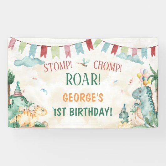 Schattigee Dinosaurussen Stomp Chomp Roar Boy Verj Spandoek (Horizontaal)