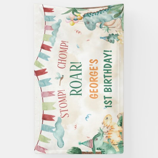 Schattigee Dinosaurussen Stomp Chomp Roar Boy Verj Spandoek (Verticaal)