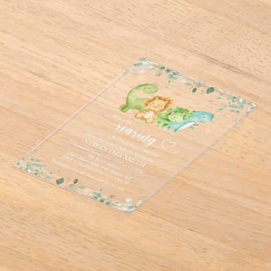 Schattigee dinosaurussen, T-Rex, Jurassic, Baby sh Acryl Uitnodigingen (Laagn)