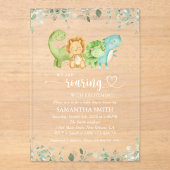 Schattigee dinosaurussen, T-Rex, Jurassic, Baby sh Acryl Uitnodigingen (Voorkant)