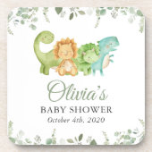 Schattigee dinosaurussen, T-Rex, Jurassic, Baby sh Bier Onderzetter (Voorkant)