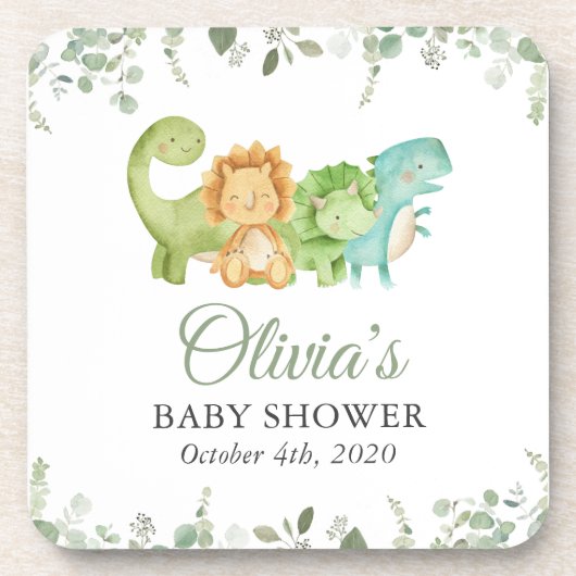 Schattigee dinosaurussen, T-Rex, Jurassic, Baby sh Bier Onderzetter (Voorkant)