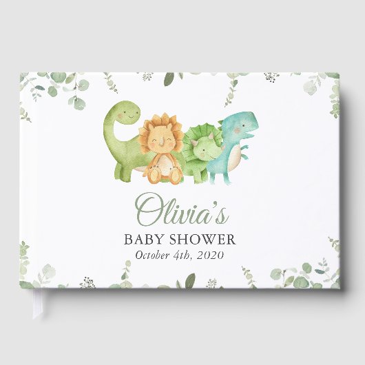 Schattigee dinosaurussen, T-Rex, Jurassic, Baby sh Gastenboek (Voorkant)