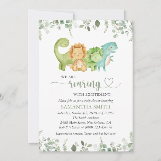 Schattigee dinosaurussen, T-Rex, Jurassic, Baby sh Kaart (Voorkant)