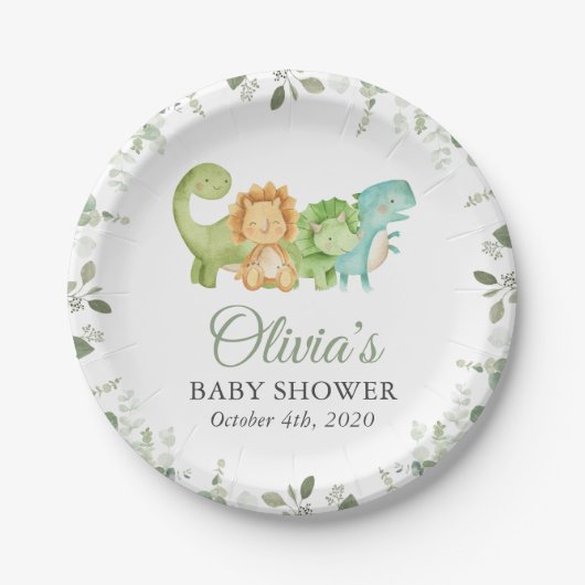 Schattigee dinosaurussen, T-Rex, Jurassic, Baby sh Papieren Bordje (Voorkant)