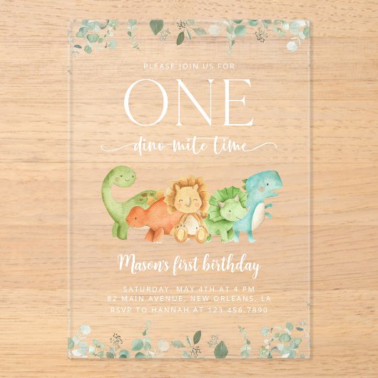 Schattigee dinosaurussen, T-Rex, Jurassic, Eerste Acryl Uitnodigingen (Voorkant)