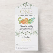 Schattigee dinosaurussen, T-Rex, Jurassic, Eerste  All In One Uitnodiging (Binnen)